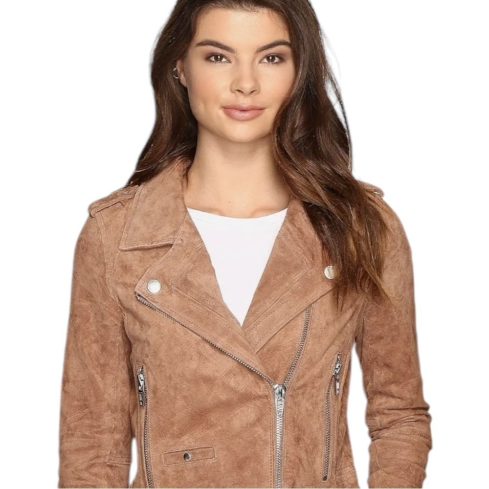 BLANK NYC COFFEE BEAN BROWN TAN SUEDE LEATHER CROPPED ZIP MOTO BIKER FALL JACKET